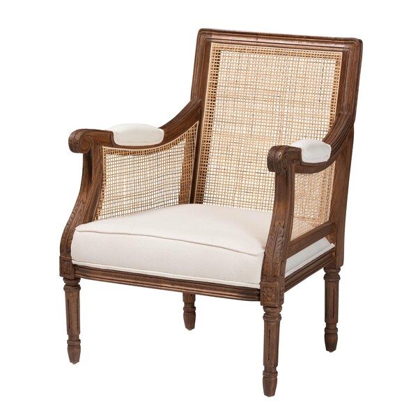 Bali & Pari Desmond Traditional French Beige Fabric and Walnut Brown Finished Wood Accent Chair 238-13313-ZORO - main